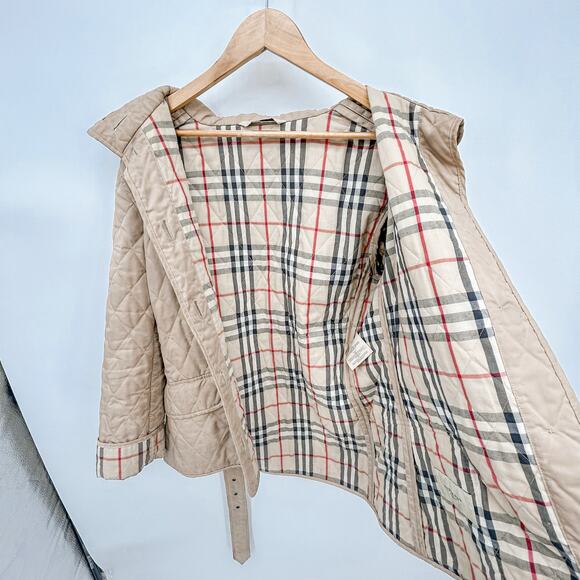 Burberry Quilted Coat Winter Down Finsbridge Plaid Jacket Check Cream M - Picture 16 of 16